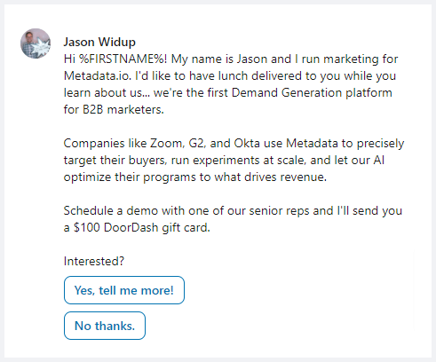 linkedin conversation ad example